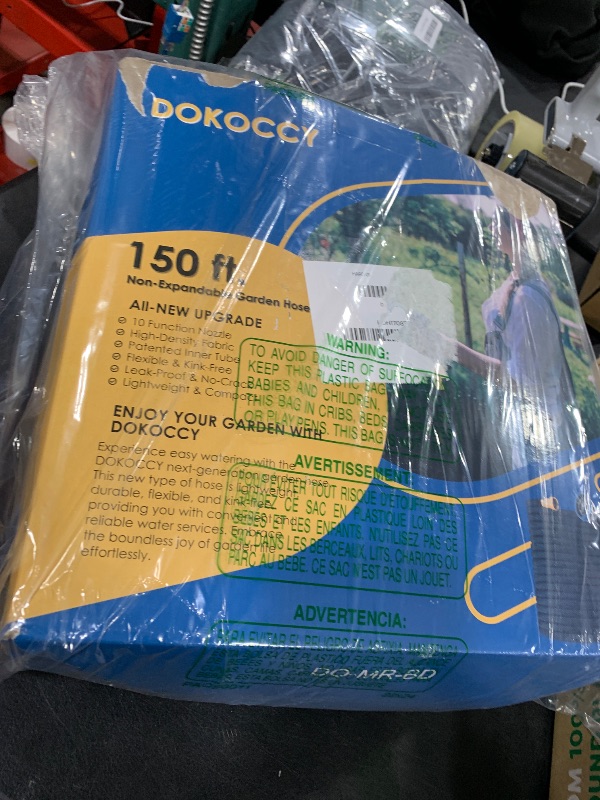 Photo 1 of DOKOCCY Non-Expanding Garden Hose 150 ft, Flexible Kink Free Water Hose with 10 Watering Spray Nozzle, Lightweight Hose Pipe, Leak-Proof, Durable, 3/4" Brass Alloy Connector, Portable Storage Strap