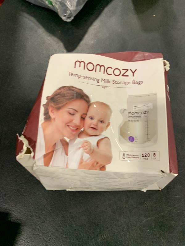 Photo 1 of Momcozy Easy Pour Breastmilk Storage Bag, 8Oz, Temp-Sensing Color Change, 120 Count Milk Bag with Self Standing for Breastfeeding, No Leak Presterilized for Freezer, Recyclable & BPA Free