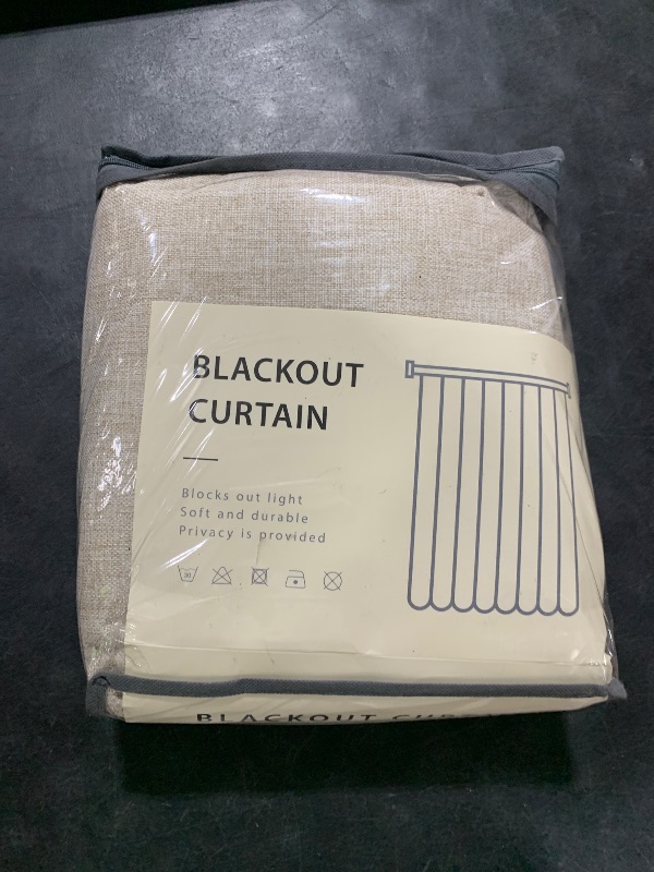 Photo 1 of 100% Blackout Shield Linen Blackout Curtains for Bedroom 96 Inches Long, Back Tab/Rod Pocket Living Room Drapes, Thermal Insulated Blackout Curtains 2 Panels Set, 50" W x 96" L, Oatmeal