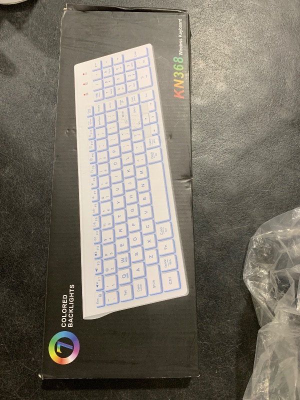 Photo 1 of SABLUTE Wireless Keyboard with 7 Colored Backlits, Rechargeable Silent Compact Cordless Computer Keyboard with Low Profile Quiet Light Up Keys for Windows, PC, Linux, Chrome, Mac (White)