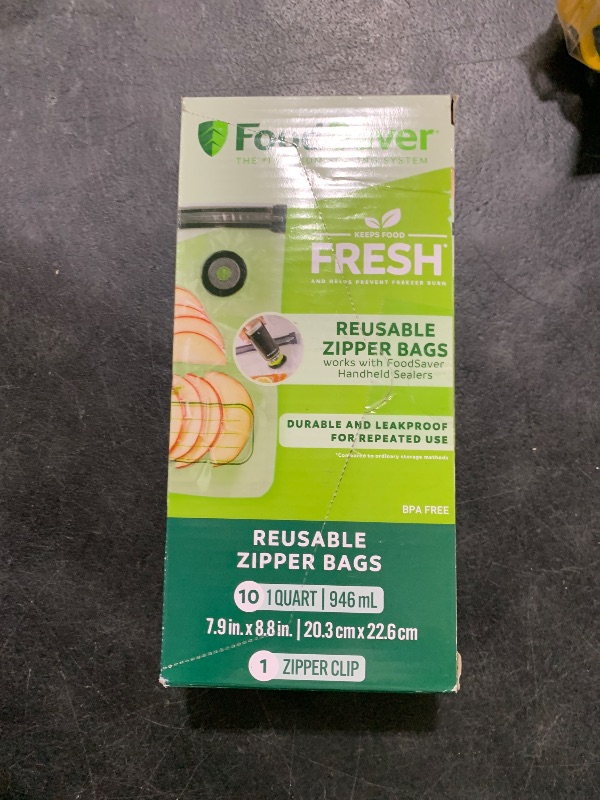 Photo 1 of FoodSaver Reusable Quart Vacuum Zipper Bags, for Use with FoodSaver Handheld Vacuum Sealers, 10 Count