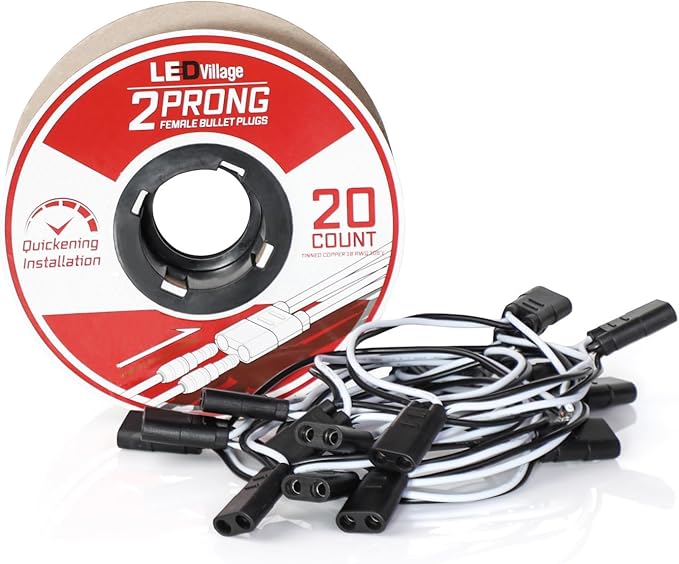Photo 1 of Wire Harness Roll 20 Counts - 6.5" Spacing on Lead, 2-Prong Double Female Bullet Plugs 18 AWG - 10 ft. for LED Lights Truck Trailer Semi-Truck RV (7.5A)