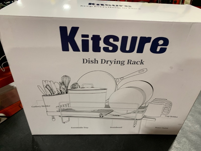 Photo 1 of Kitsure Large Dish Drying Rack - Extendable Dish Rack, Multifunctional Dish Rack for Kitchen Counter, Anti-Rust Dish Drainers with Cutlery & Cup Holders 19.2"-26.7" L x 12.9" W, Black