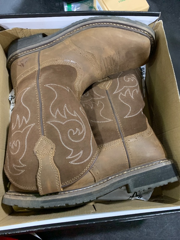 Photo 1 of NORTIV 8 Steel Toe Cowboy Boots for Men Western Square Toe Leather Work Boots with Hazard Protection,for Construction Farming Bronco Trailblazer, Size 11,DARK BROWN,SNIC2432M