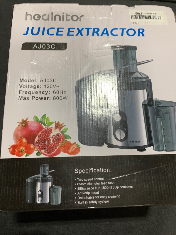 Photo 1 of Healnitor 800W Centrifugal Juicer Machines Vegetable and Fruit with 3” Wide Chute, Juice Extractor with 2 Speeds, Easy to Clean, Anti-Drip, BPA Free