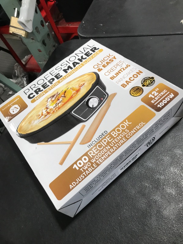 Photo 1 of Crepe Maker Machine (Easy to Use), Pancake Griddle – Nonstick 12” Electric Griddle – Pancake Maker, Batter Spreader, Wooden Spatula – Crepe Pan for Crepes Roti, Tortilla, Blintzes – Portable, Compact