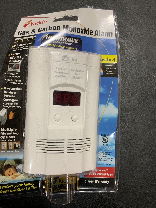 Photo 1 of Kidde Carbon Monoxide Detector, Propane, Natural, Methane, & Explosive Gas Alarm, Plug-In Wall with 9-Volt Battery Backup, Digital LED Display