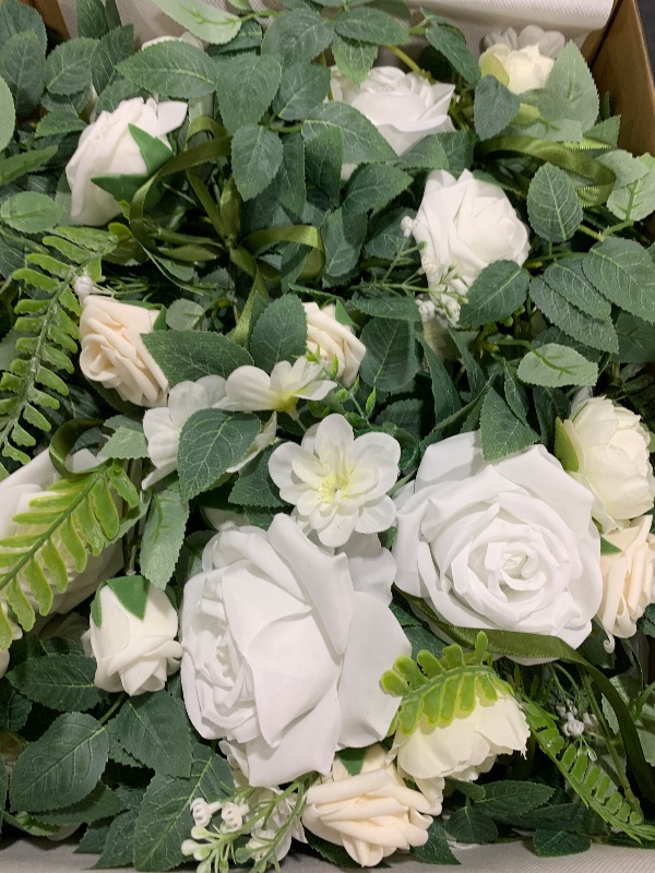 Photo 1 of Ling's Moment 10pcs Wedding Chair Decorations Aisle Floral Swag Artificial Pew Flowers Hanging Garland White & Sage Green For Ceremony Reception Church Rose Floral Faux Arrangement Party Outdoor Decor