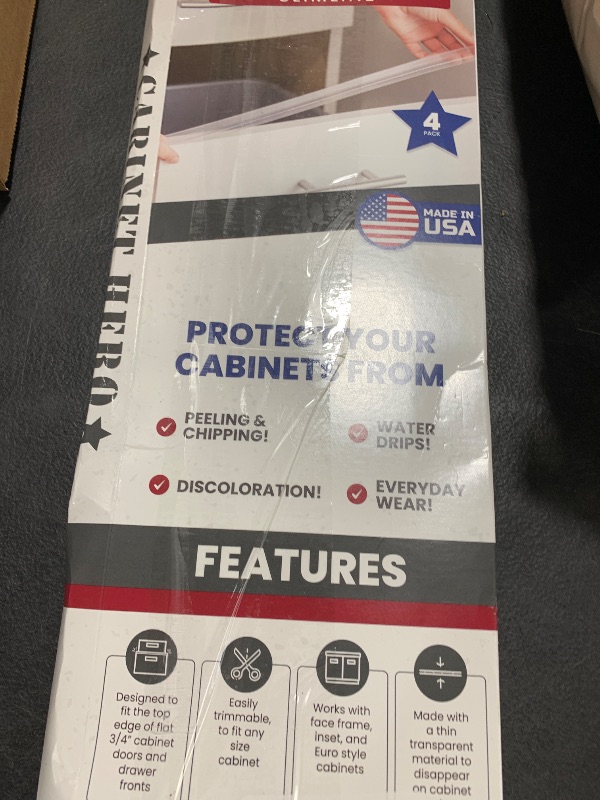 Photo 1 of Cabinet Hero Slimline Door Protector – Slip-On Plastic Edge Guard – Protect Kitchen & Drawer Fronts – Prevent Wear, Chipping, Discoloration, Cabinet Bumpers – 3/4" Thick, 18" Length – Clear, Pack of 4