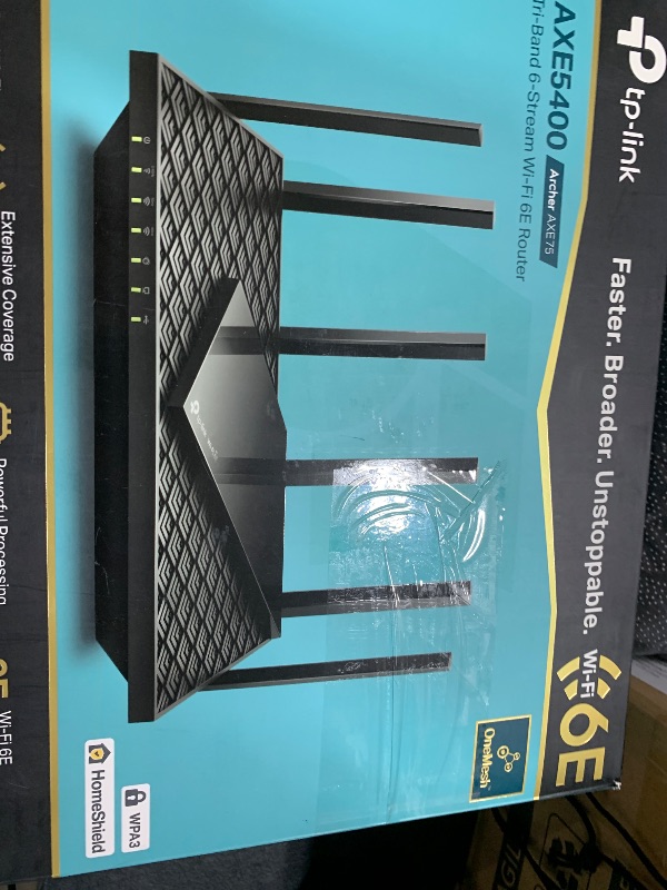 Photo 1 of TP-Link AXE5400 Tri-Band WiFi 6E Router (Archer AXE75)- Gigabit Wireless Internet Router, ax Router for Gaming, VPN Router, OneMesh, WPA3, Black