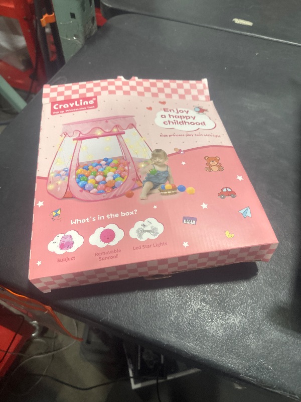 Photo 1 of Crayline Pop Up Princess Tent with Star Light, Toys for 1 2 3 Year Old Girl Birthday Gift, Ball Pit for 12-18 Months Baby Toys, Toddler Girl Gift, Easy to Pop Up and Assemble (Pink Gray)
