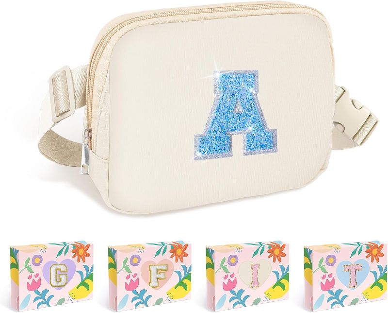 Photo 1 of COSHAYSOO Ivory Belt Bag Waist Fanny Pack Small Crossbody Bum Pouch Hip Purse with Initial Letter Zipper Pockets for Friend Sister Girl, Personalized Christmas Trip Gift Preppy Fashion Stuff (a)
