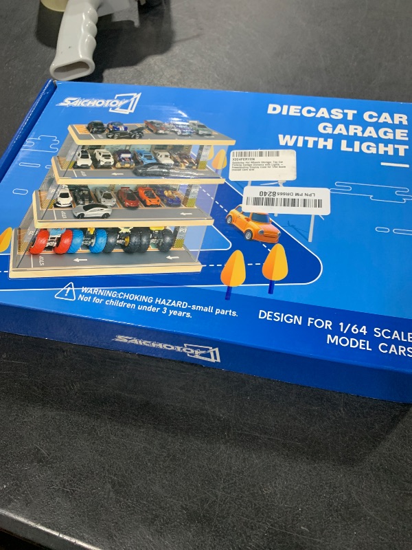 Photo 1 of Saichotoy Hot Wheels Storage: Toy Car Parking Garage Diorama with Lights - Freestanding Display Case for 1/64 Scale Diecast Cars with 4 Levels 24 Spots Maximum 40 Cars