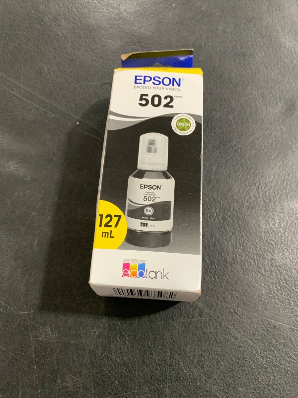 Photo 1 of EPSON 502 EcoTank Ink Ultra-high Capacity Bottle Black Works with ET-2750, ET-2760, ET-2850, ET-3750, ET-3760, ET-3850, ET-4850, and other select EcoTank models