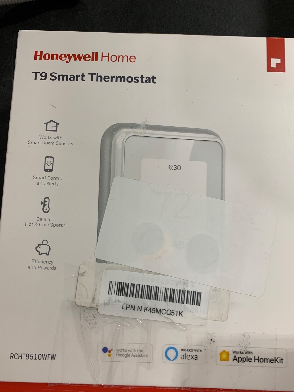 Photo 1 of Honeywell Home T9 WIFI Smart Thermostat, Smart Room Sensor Ready, Touchscreen Display, Alexa and Google Assist