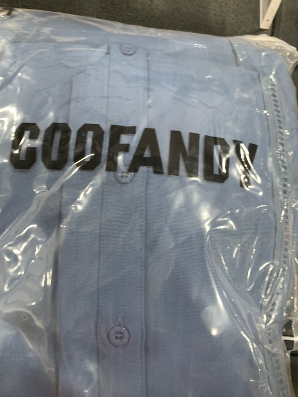 Photo 1 of COOFANDY Mens Coordinated Outfit 2 Piece Casual Sets Long Sleeve Button Down Cuban Shirt and Loose Pants Set Beach Vacation, Denim Blue, X-Large