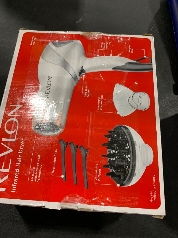 Photo 1 of REVLON Infrared Hair Dryer with Diffuser - Ionic Blow Dryer, Diffuser, and Concentrator, Infrared Heat Technology to Prevent Over-Drying for Shiny, Soft Hair with Natural Moisture (White)
