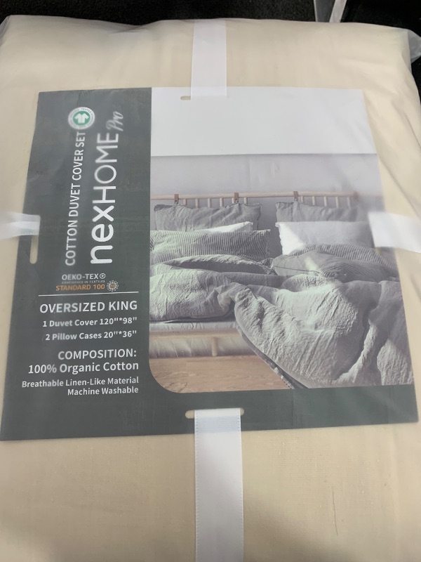 Photo 1 of NEXHOME PRO Duvet Cover Set 100% Washed Cotton Oversized King 120"x98" Linen Feel Textured Organic Natural 3 Pieces Bedding Set with Zipper Closure, Breathable and Soft (No Comforter)