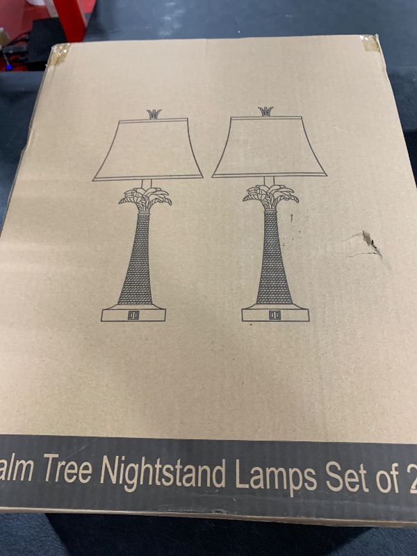 Photo 1 of Set of 2 Coastal Palm Tree Table Lamps with 2 USB Ports for Living Room Beach Nautical Bedside Lamps for Bedroom Tropical Nightstand Lamps for Home Decor