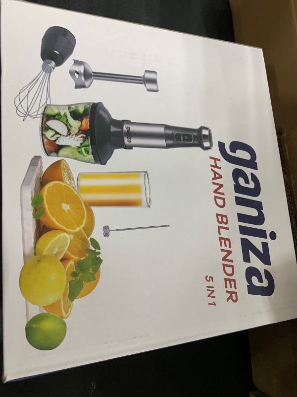 Photo 1 of Ganiza Immersion Blender 5 in 1 Hand Blender Max 1000W Heavy Duty Motor, 16 Speed Mode Handheld Blender Stainless Steel Blade With 800ml Mixing Beaker, 600ml Chopper, Whisk and Milk Frother