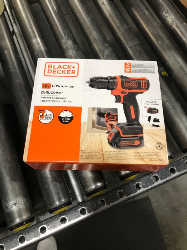 Photo 1 of BLACK+DECKER 12V MAX Cordless Drill/Driver, Battery and Charger Included (BDCDD12C)