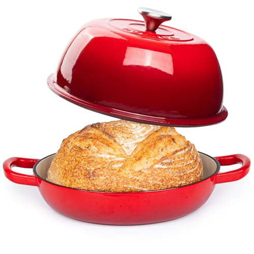 Photo 1 of Enamelled Cast Iron Dutch Oven Pot Dutch Oven for Sourdough Bread Baking Cast Iron Bread Pot Red, 6 Quarts, 22cm by Nuovva