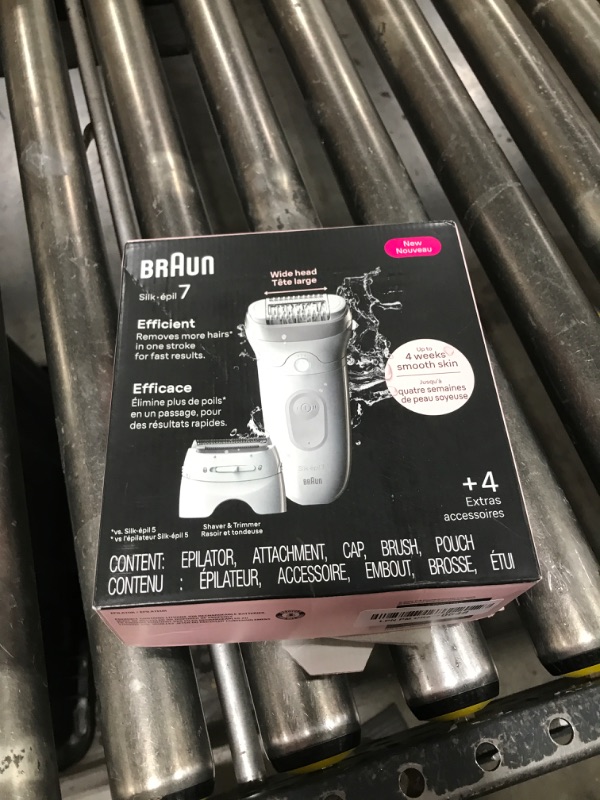 Photo 1 of Braun Epilator Silk-épil 7, Hair Removal Device, Women Shaver & Trimmer, Wet and Dry, Wide Head, Includes Shaver Head and Trimmer Comb, SE7-041, Silver