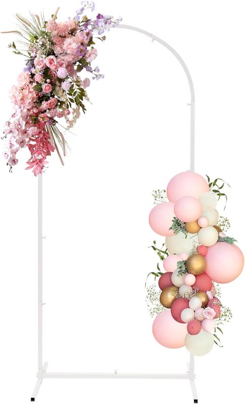Photo 1 of Metal Wedding Arch Backdrop Stand, 6FT White Balloon Arched Frame Stand ,Collapsible Arch Background for Party, Garden Ceremony Decoration, Birthday, Baby Bridal Shower for Indoor and Outdoor
