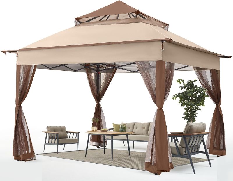 Photo 1 of ABCCANOPY Pop Up Gazebo 11x11 - Outdoor Canopy Tent with Mosquito Netting for Patio Garden Backyard (Beige)