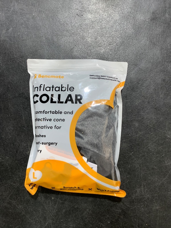 Photo 1 of BENCMATE Protective Inflatable Collar for Dogs and Cats - Soft Pet Recovery Collar Does Not Block Vision (Large, Dark Grey)