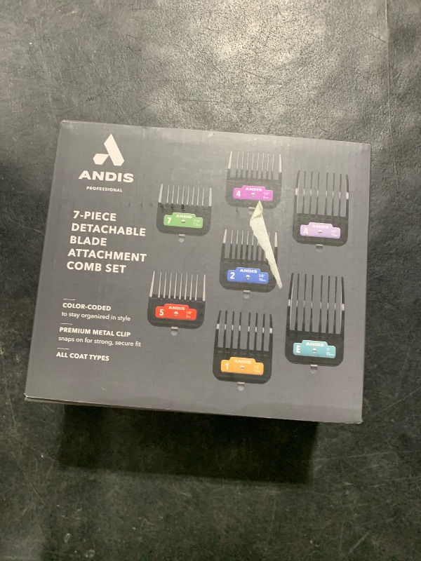 Photo 1 of Andis 562014 Premium Clip Animal Comb Set – Built with Plastic, Includes 7 Color Coded Combs of Different Sizes, Metal Clip to Attach Comb - Fits Ultra Edge & Ceramic Edge Blades, Multicolor