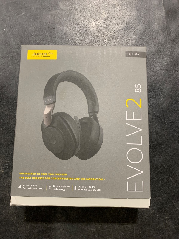 Photo 1 of Jabra Evolve2 85 Wireless PC Headset – Noise Cancelling UC Certified Stereo Headphones with Long-Lasting Battery – USB-C Bluetooth Adapter – Black