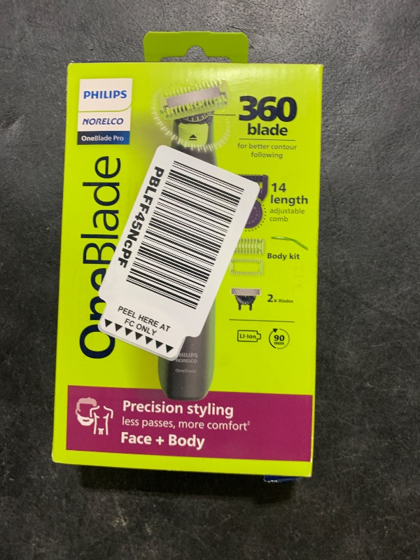Photo 1 of Philips Norelco OneBlade Pro 360 Face + Body, Electric Shaver, Beard Trimmer and Body Groomer, with 360 Blade Technology, 14-Length Precision Comb, Body Kit, Soft Pouch, Model QP6542/70