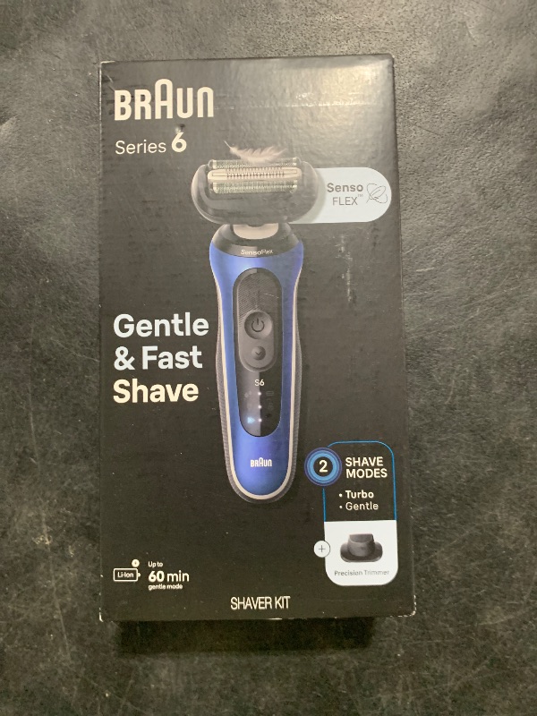 Photo 1 of Braun Electric Shaver for Men, Series 6 6120s, Wet & Dry Shave, Turbo & Gentle Shaving Modes, with Precision Trimmer & Pouch, Blue