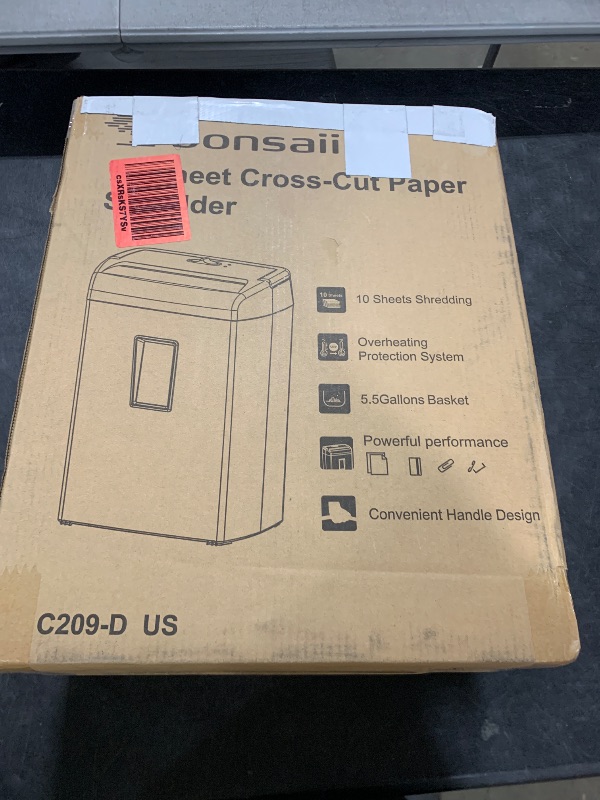 Photo 1 of Bonsaii 10-Sheet Cross Cut Paper Shredder, 5.5 Gal Home Office Heavy Duty Shredder for Credit Card, Staple, Clip with Transparent Window(C209-D)