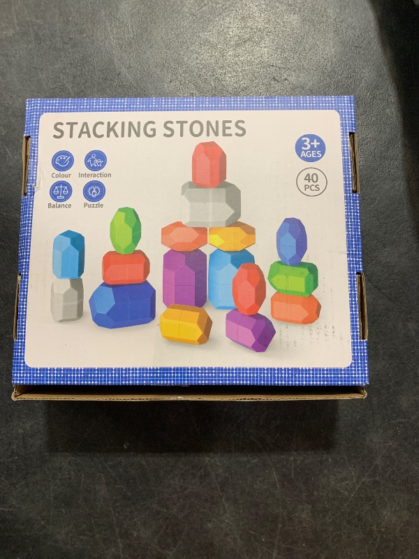 Photo 1 of TEMI Stacking Stones Educational Toy Set for Toddlers Sensory Building Blocks for Kids Ages 4-8, 40 Pieces, Preschool Development Activities