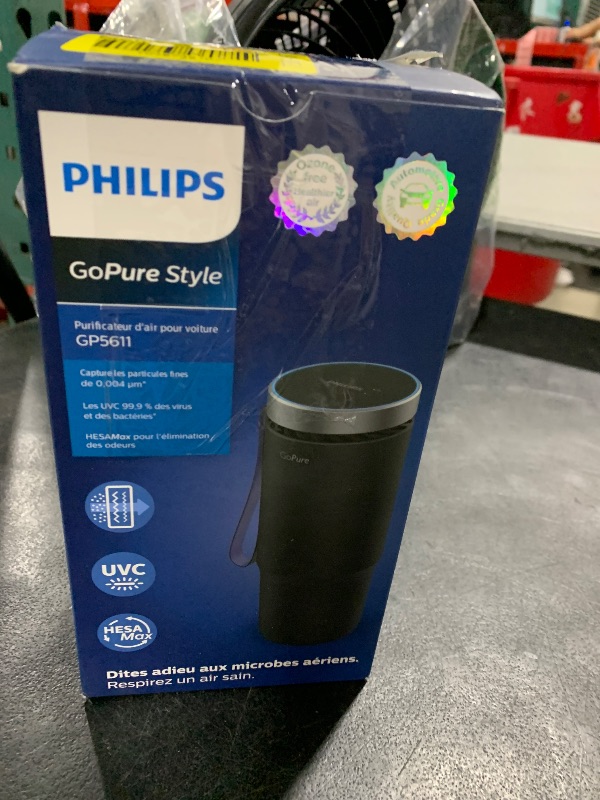 Photo 1 of Philips GoPure GP5611 Small Portable HEPA Air Purifier with LED UVC Purification, for Car, Truck, RV/Camper, Reducing Allergens, Bad Smells, Smoke, Pet Odors, Bacteria, Viruses,Black