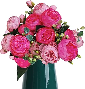 Photo 1 of BOMJJOR 3 Pack Peonies Artificial Flowers Silk Peony Arrangement Bouquet for Wedding Centerpiece Garden Party Home Decor Elegant Vintage Fake Peonies(Rose Pink) 