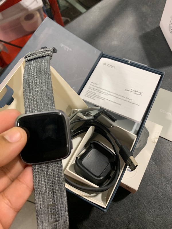 Photo 1 of Fitbit Versa Special Edition Smart Watch, Charcoal Woven, One Size (S & L Bands Included)