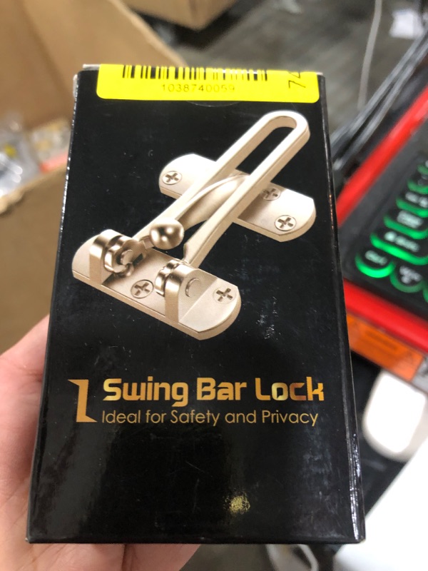 Photo 1 of Door Lock Latch for Home Security - Swing Bar Door Guard for Front and Inside Door, Safety Childproof Reinforcement Door Stopper for Kids Home Hotel Apartment, Thicken Aluminium Alloy Nickel Satin