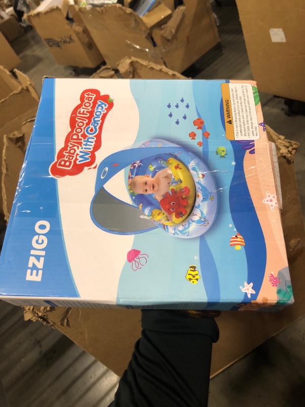 Photo 1 of EZIGO Baby Pool Float with Canopy UPF50+ Sun Protection, Inflatable Kids Pool Floats with Ocean Animal Toys for Babies 6-36 Months, Infant Swimming Float with Adjustable Safety Seat for Boys Girls