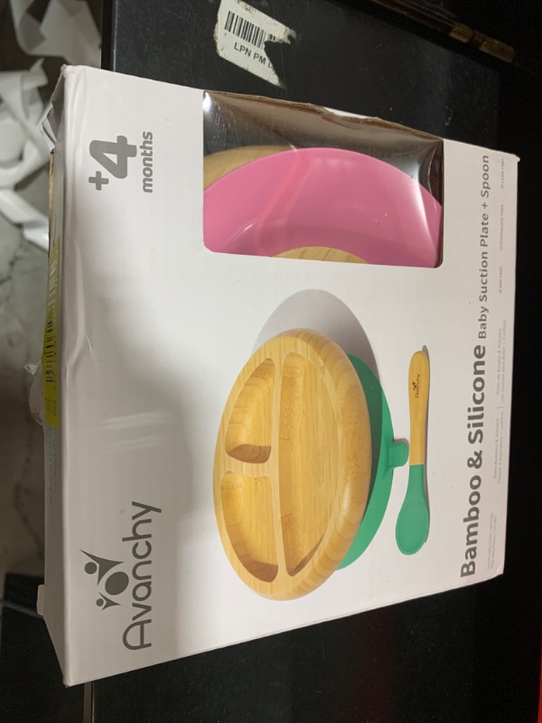Photo 1 of Avanchy Baby Plates Divided Bamboo with Suction for Babies Kids Toddler Food with Silicone Spoon for Feeding (Pink)