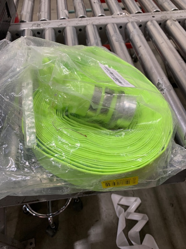 Photo 1 of 2" x 50' Green PVC Backwash and Discharge Hose for Swimming Pools, Heavy Duty Reinforced Flat Pool Hose with Aluminum Pin Lug Fittings