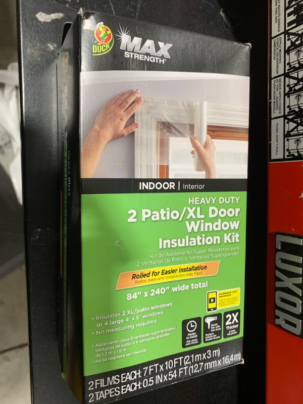 Photo 1 of Duck MAX Strength Window Insulation Kit, Fits Patio Doors & Large Windows, Heavy Duty Indoor Shrink Film Insulator, Window Seal Tape Included, 84" x 120", Clear, 2 Pack