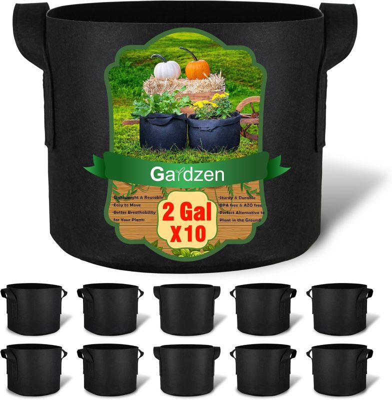 Photo 1 of Gardzen 10-Pack 2 Gallon Grow Bags, Aeration Fabric Pots with Handles, Heavy Duty Cloth Pots for Plants