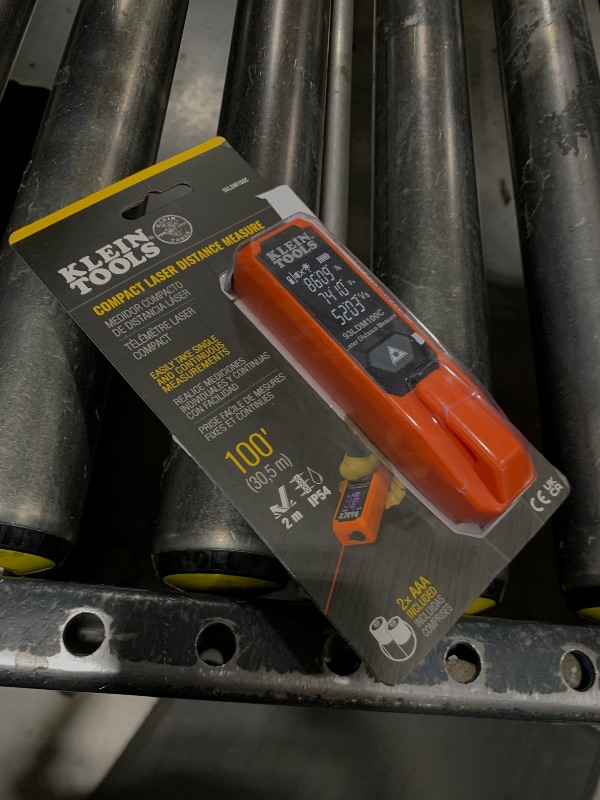 Photo 1 of Klein Tools 93LDM100C Compact Laser Distance Measure, 100-Foot, Includes 2x AAA Batteries, Measures in Feet, Inches, Meters