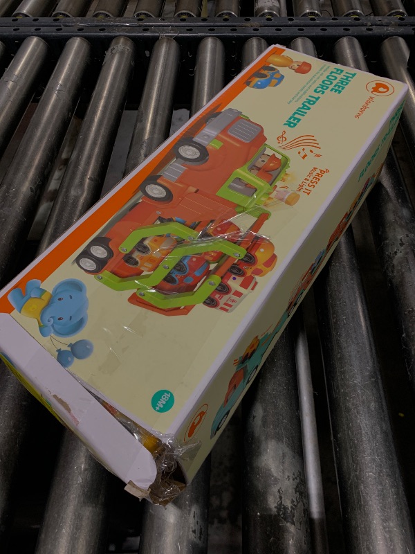 Photo 1 of Wanborns Car Toys for 2 3 4 5 Years Old Kids, Transport Car Carrier Truck Toy with 6 Vehicle, 30in Foldable Track Trailer with Light & Sound Effects
