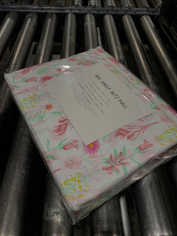 Photo 1 of Softan Floral Full Sheet Set Pink FlowerPrinted Bed Sheets Double - 4 Piece Microfiber Patterned Fitted Sheets with 15" Deep Pocket & Straps, Summer Cooling Sheets and Pillowcase Set
