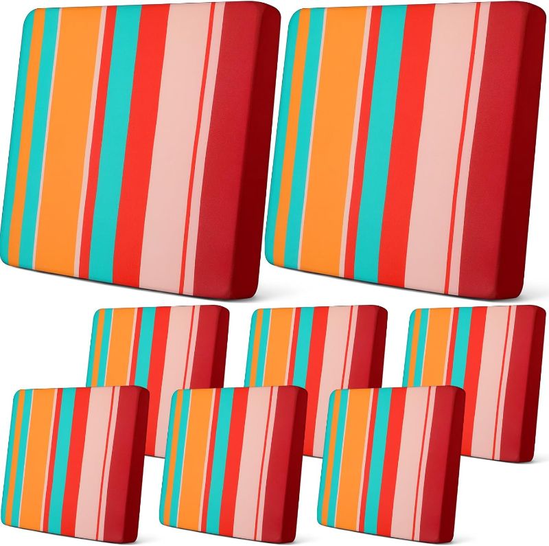 Photo 1 of Newwiee 8 Pcs Patio Stretch Sofa Cushion Cover Outdoor Cushion Covers Replacement Patio Furniture Couch Slipcovers Chair Seat Soft Flexibility Protector(Trendy Color)