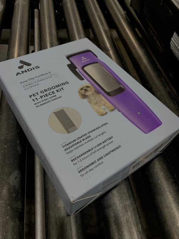 Photo 1 of Andis Easy Clip Adjustable Blade Cordless II Dog Clipper, 10 Piece Kit, Lithium-Ion Battery, Purple, 560017